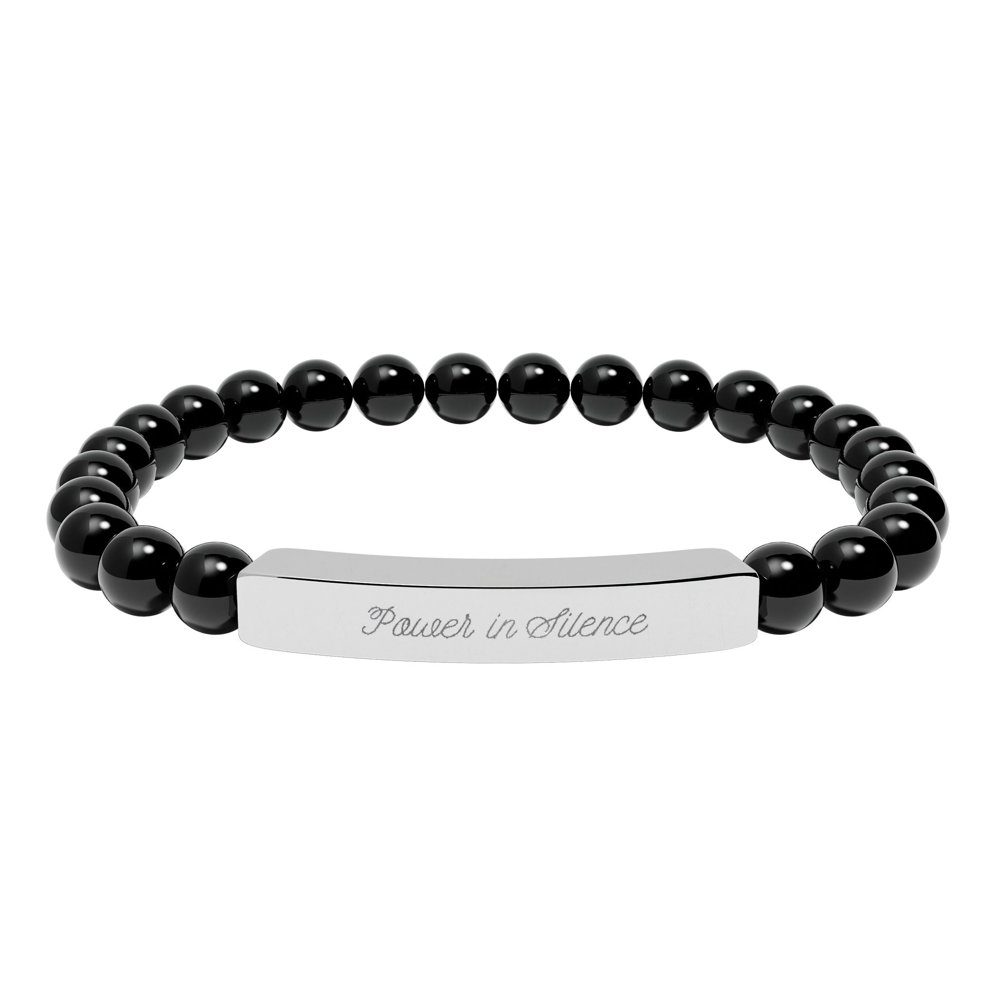 "Power in silence" Engraved Natural Stone Stretch Bar Bracelet