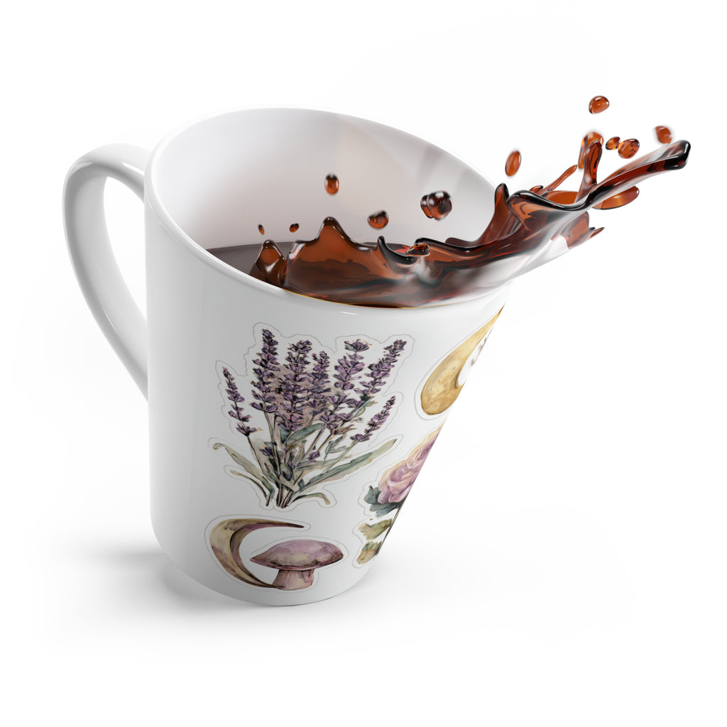 Floral Moon Latte Mug — Lavender, Roses & Mushroom Botanical Ceramic Cup