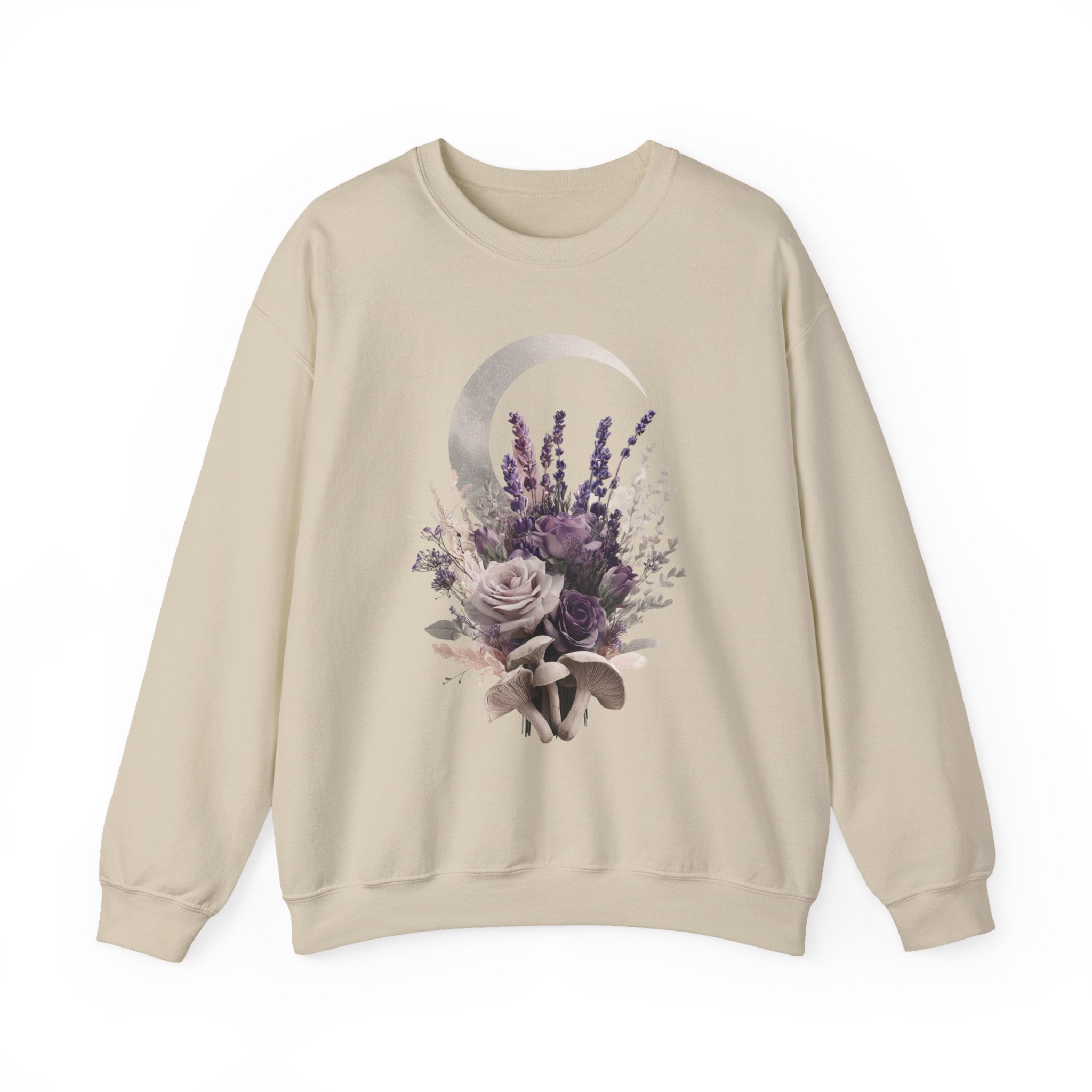 Floral Crescent Crewneck Sweatshirt – Lavender Rose Bouquet Graphic