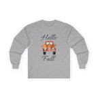 Hello Fall Long Sleeve Tee, Unisex Cotton Shirt, Autumn Apparel, Cozy Clothing, Seasonal Tee, Thanksgiving Gift