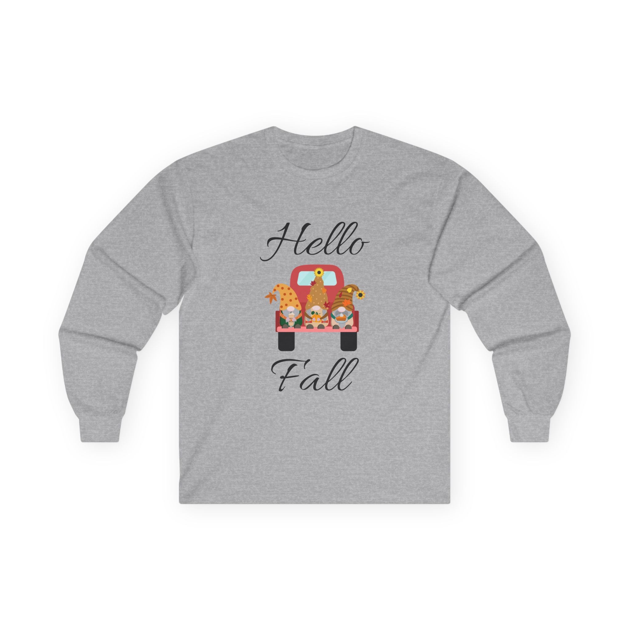 Hello Fall Long Sleeve Tee, Unisex Cotton Shirt, Autumn Apparel, Cozy Clothing, Seasonal Tee, Thanksgiving Gift