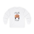 Hello Fall Long Sleeve Tee, Unisex Cotton Shirt, Autumn Apparel, Cozy Clothing, Seasonal Tee, Thanksgiving Gift