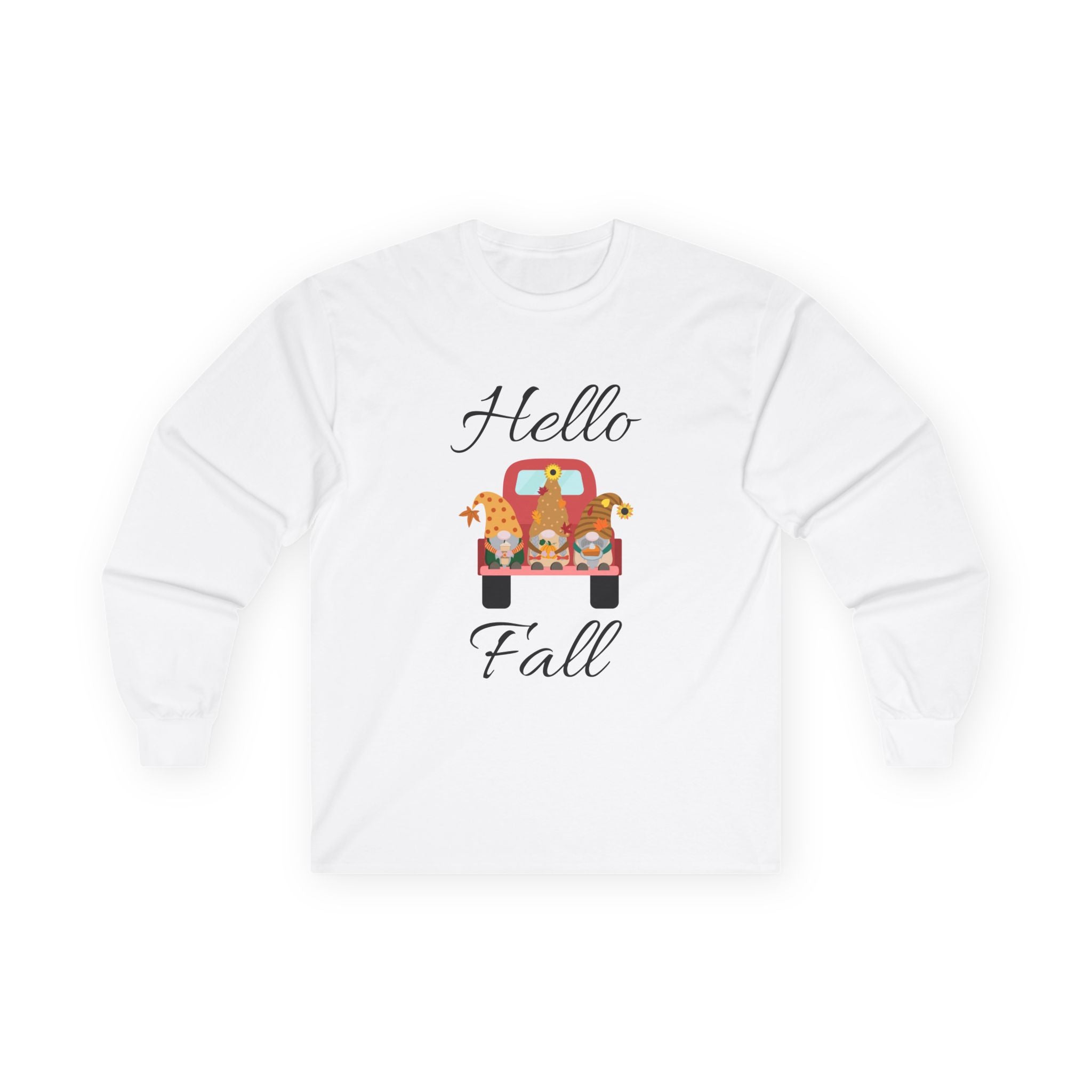 Hello Fall Long Sleeve Tee, Unisex Cotton Shirt, Autumn Apparel, Cozy Clothing, Seasonal Tee, Thanksgiving Gift
