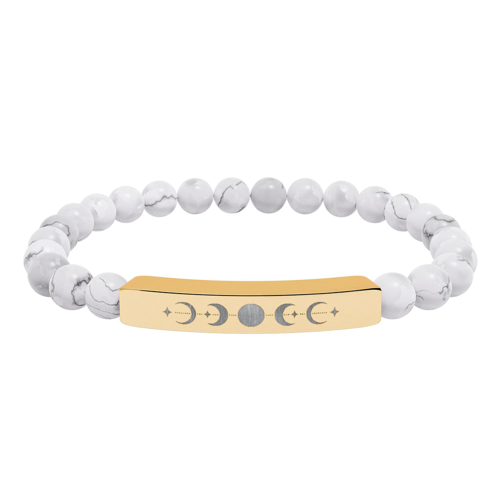 Engraved Moon Phase Natural Stone Stretch Bracelet