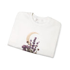 Floral Moon Mystic Sweatshirt – Moon above a floral mushroom bouquet.