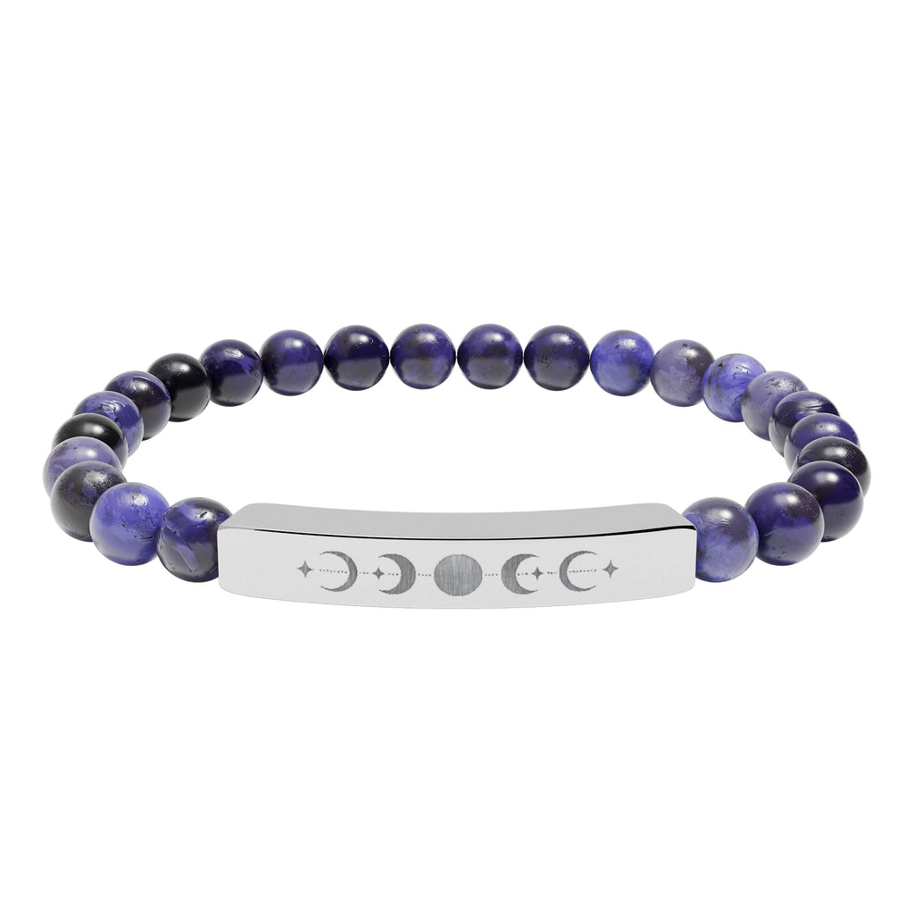 Engraved Moon Phase Natural Stone Stretch Bracelet