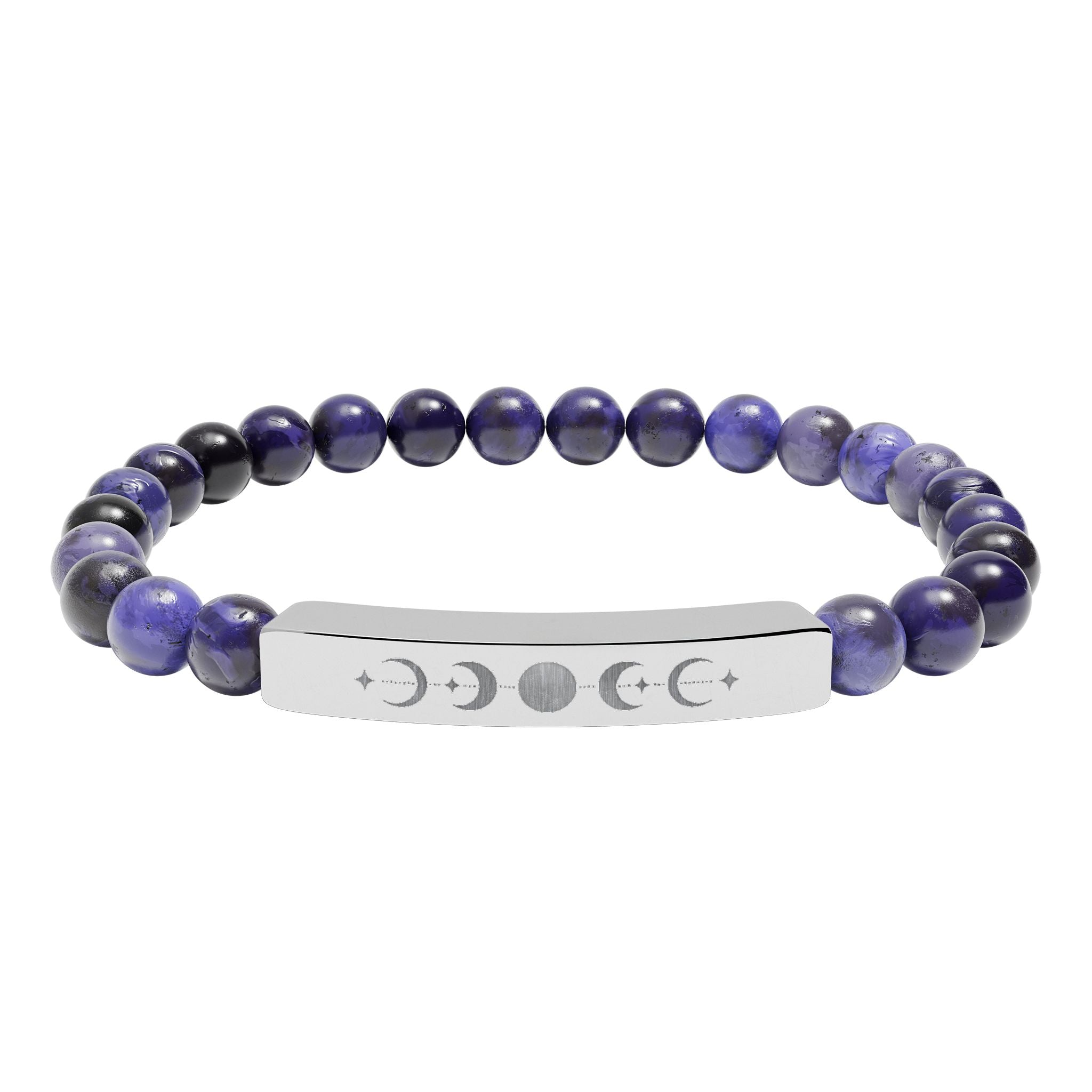 Engraved Moon Phase Natural Stone Stretch Bracelet