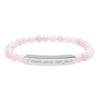 "I bloom where love flows" Engraved Rose Quartz Bracelet for Mindfulness and Self-Care