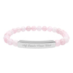 "Soft doesn't mean weak" Engraved Rose Quartz Stretch Bar Bracelet