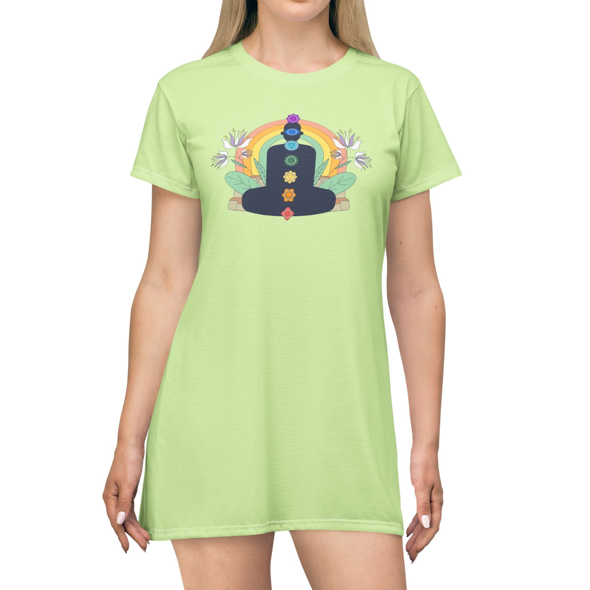 Zen Rainbow Chakra T-Shirt Dress for Relaxation