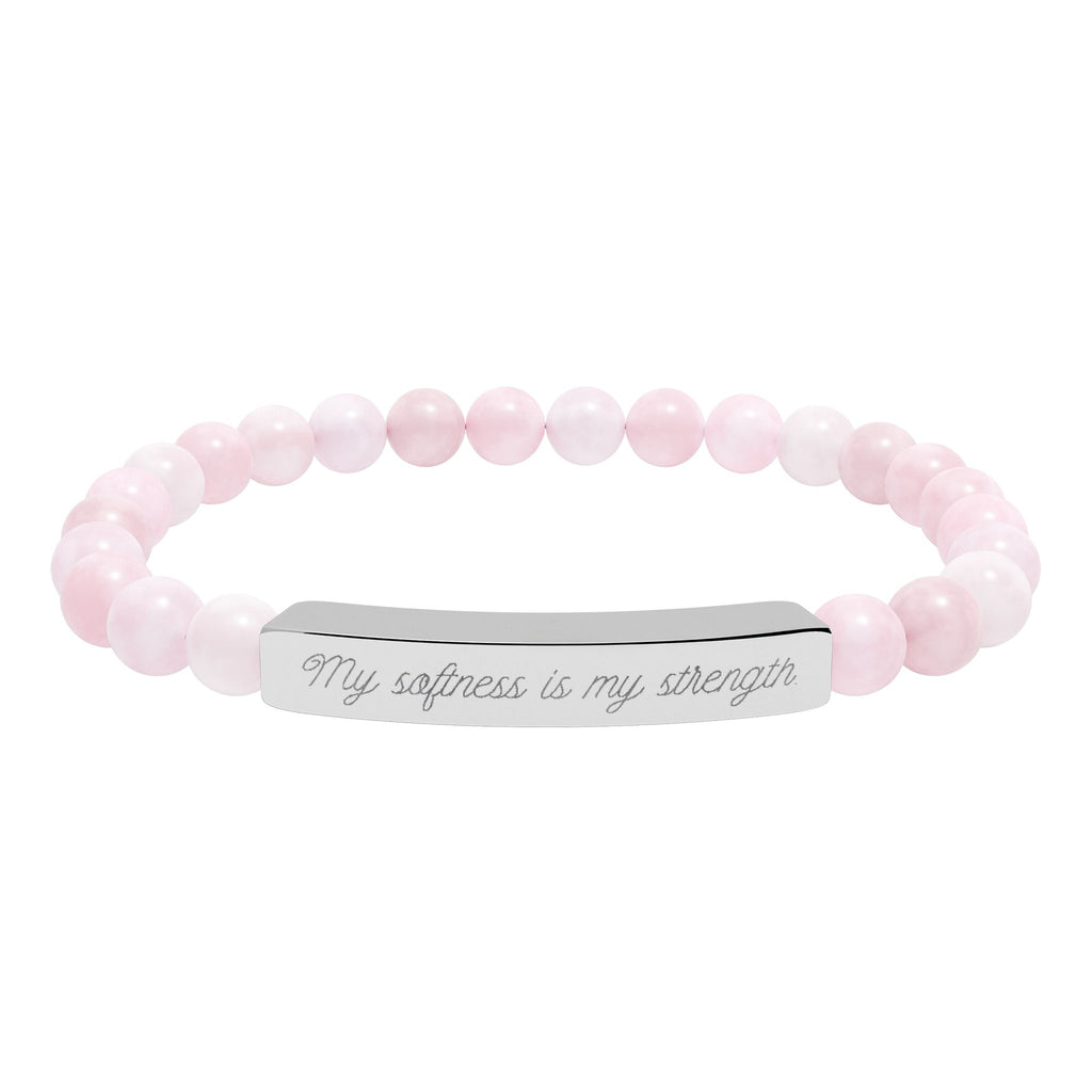 "My softness is my strength" Engraved Rose Quartz Stretch Bracelet - Customizable Gift for Her