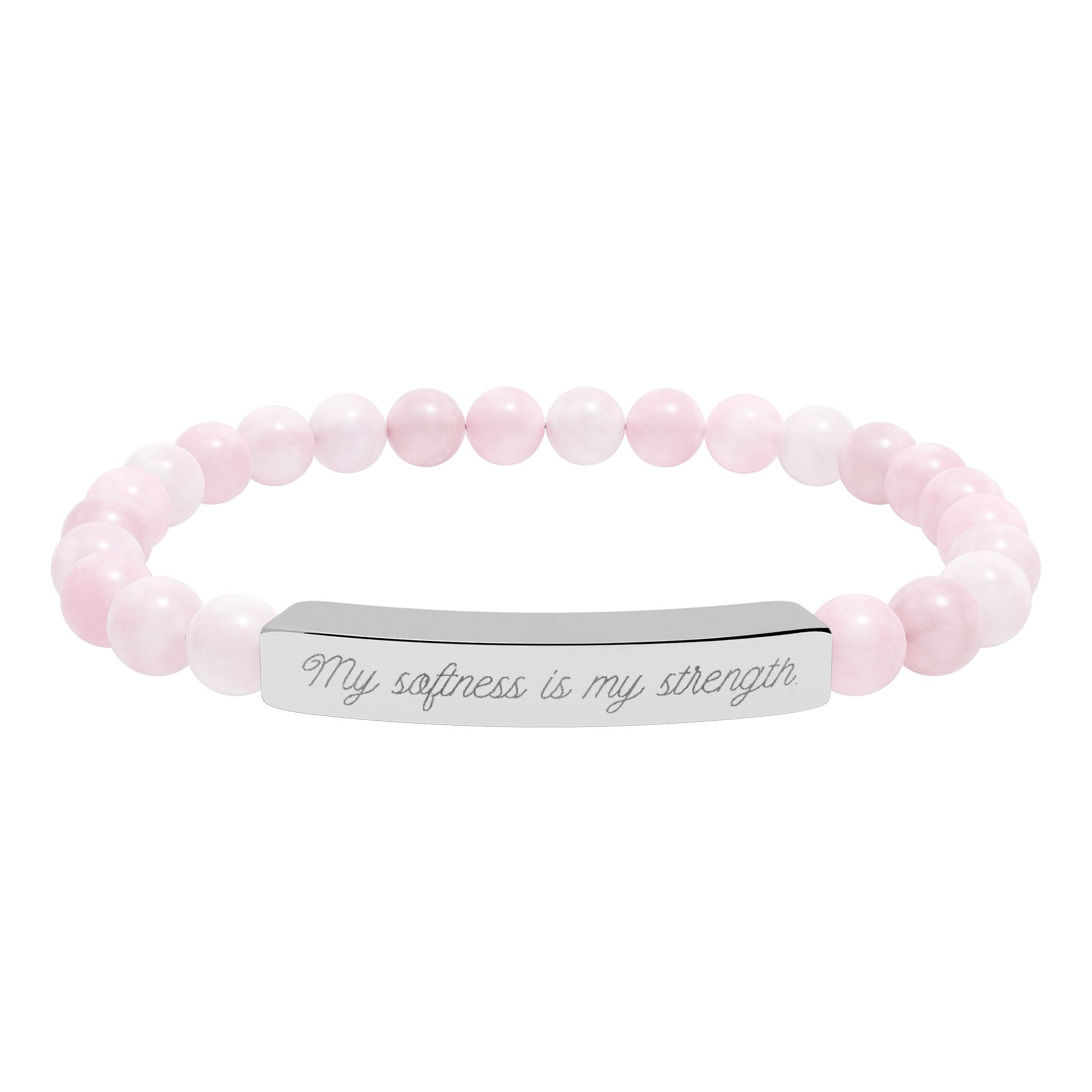 "My softness is my strength" Engraved Rose Quartz Stretch Bracelet - Customizable Gift for Her