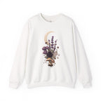 Floral Moon Mystic Sweatshirt – Moon above a floral mushroom bouquet.