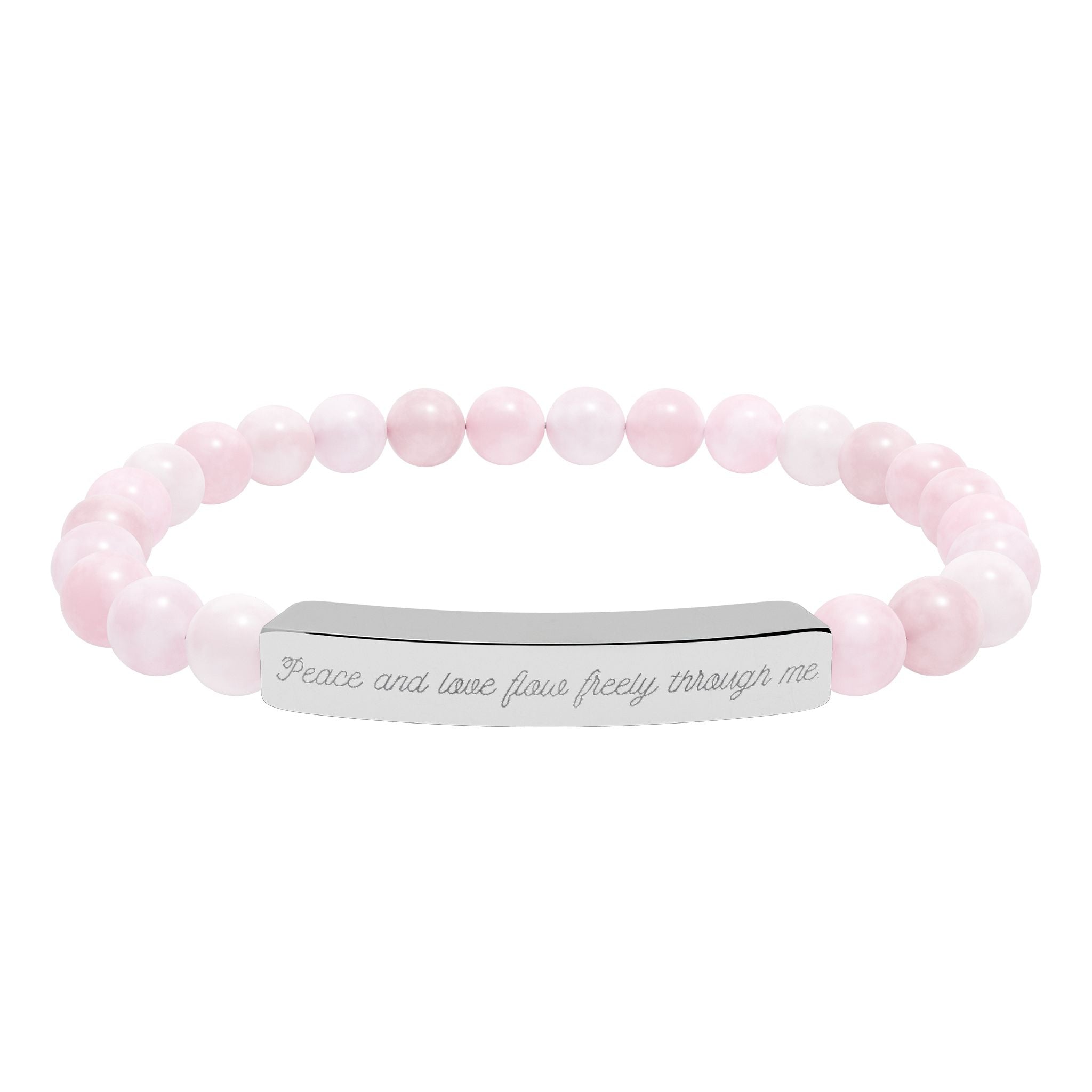 "Peace and love flow freely through me" Engraved Rose Quartz Bracelet - Personalized Gemstone Jewelry
