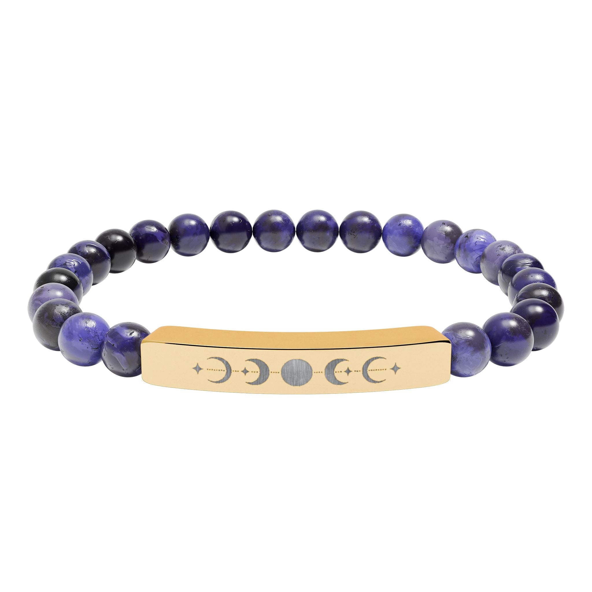 Engraved Moon Phase Natural Stone Stretch Bracelet