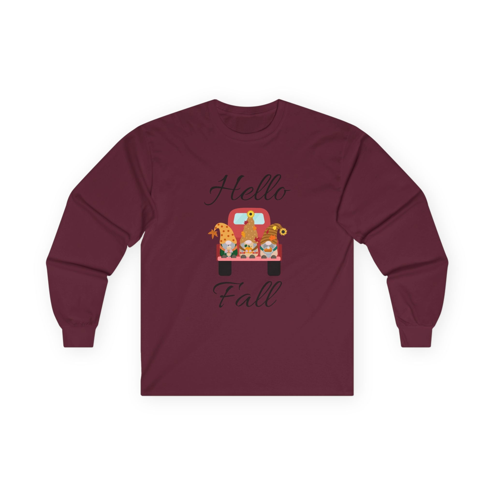 Hello Fall Long Sleeve Tee, Unisex Cotton Shirt, Autumn Apparel, Cozy Clothing, Seasonal Tee, Thanksgiving Gift