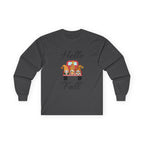 Hello Fall Long Sleeve Tee, Unisex Cotton Shirt, Autumn Apparel, Cozy Clothing, Seasonal Tee, Thanksgiving Gift