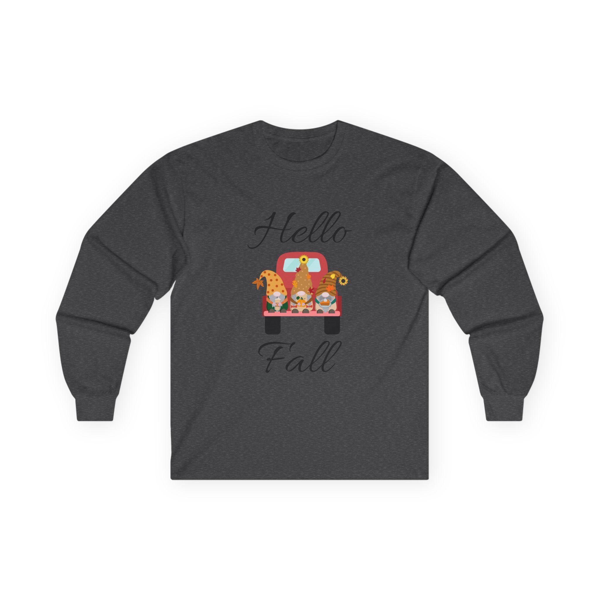 Hello Fall Long Sleeve Tee, Unisex Cotton Shirt, Autumn Apparel, Cozy Clothing, Seasonal Tee, Thanksgiving Gift