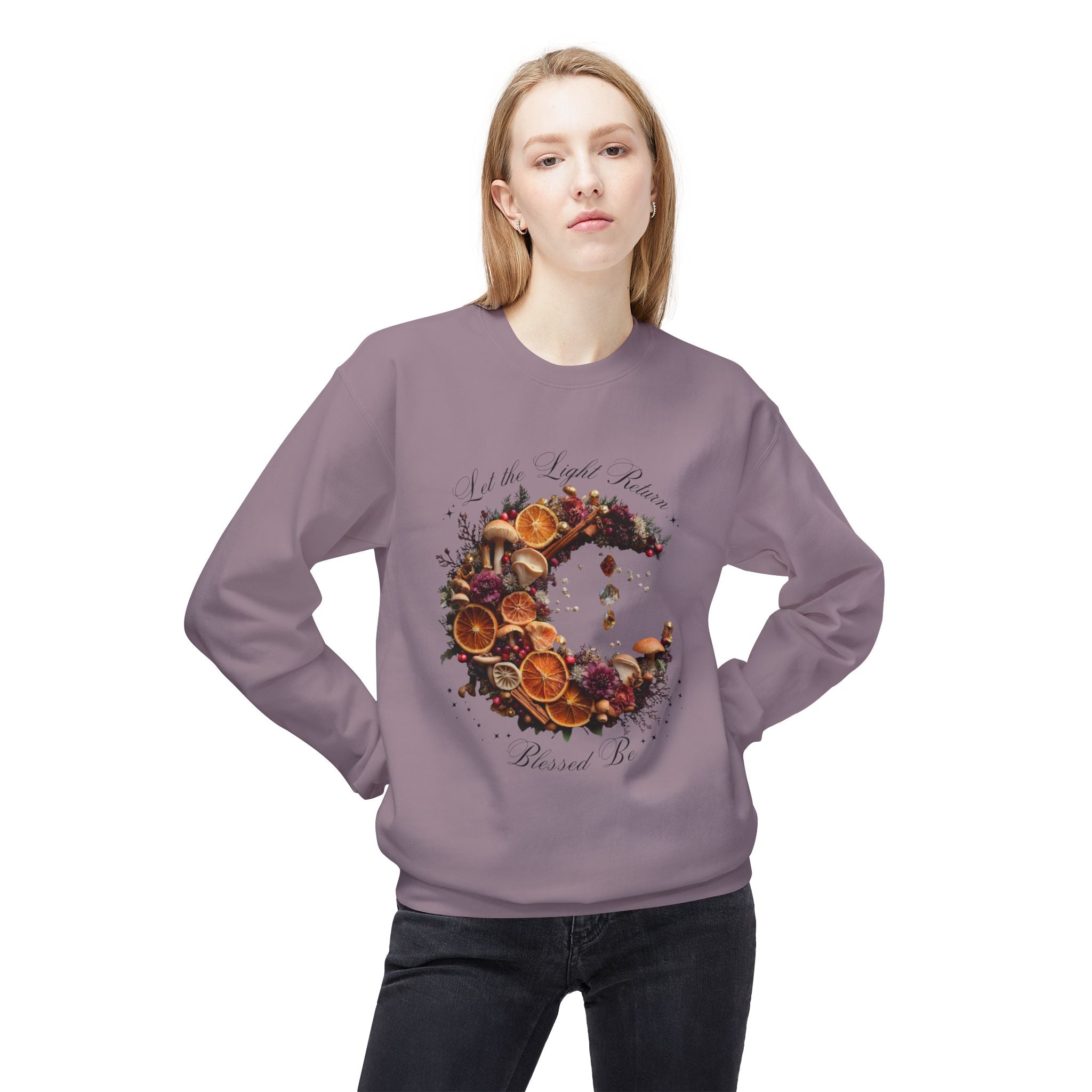 Crewneck Sweatshirt — Autumn Citrus Wreath “Count Your Blessings” Fall Graphic