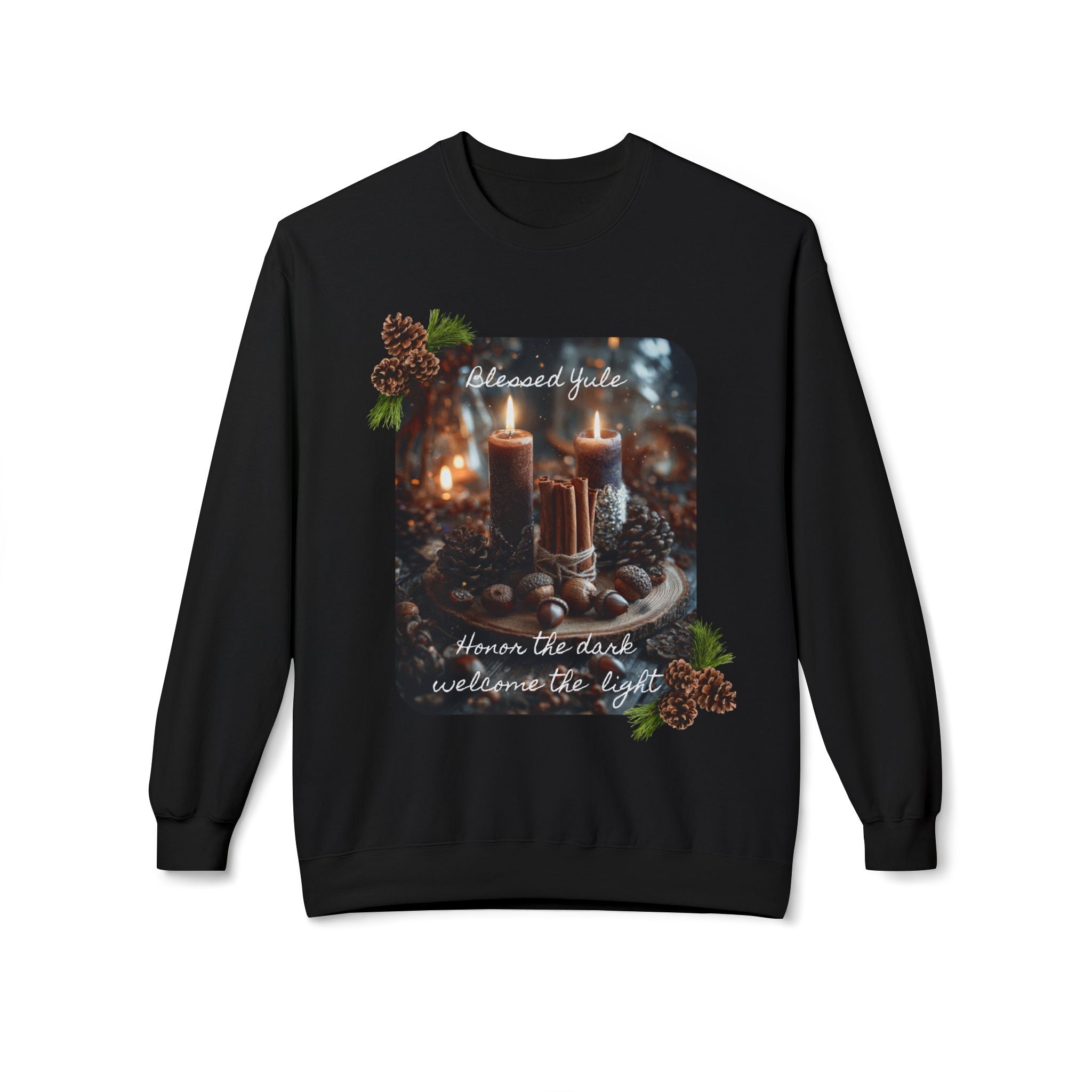 Yule Candle Crewneck Sweatshirt — "Blessed Yule" Pagan Winter Solstice Sweater