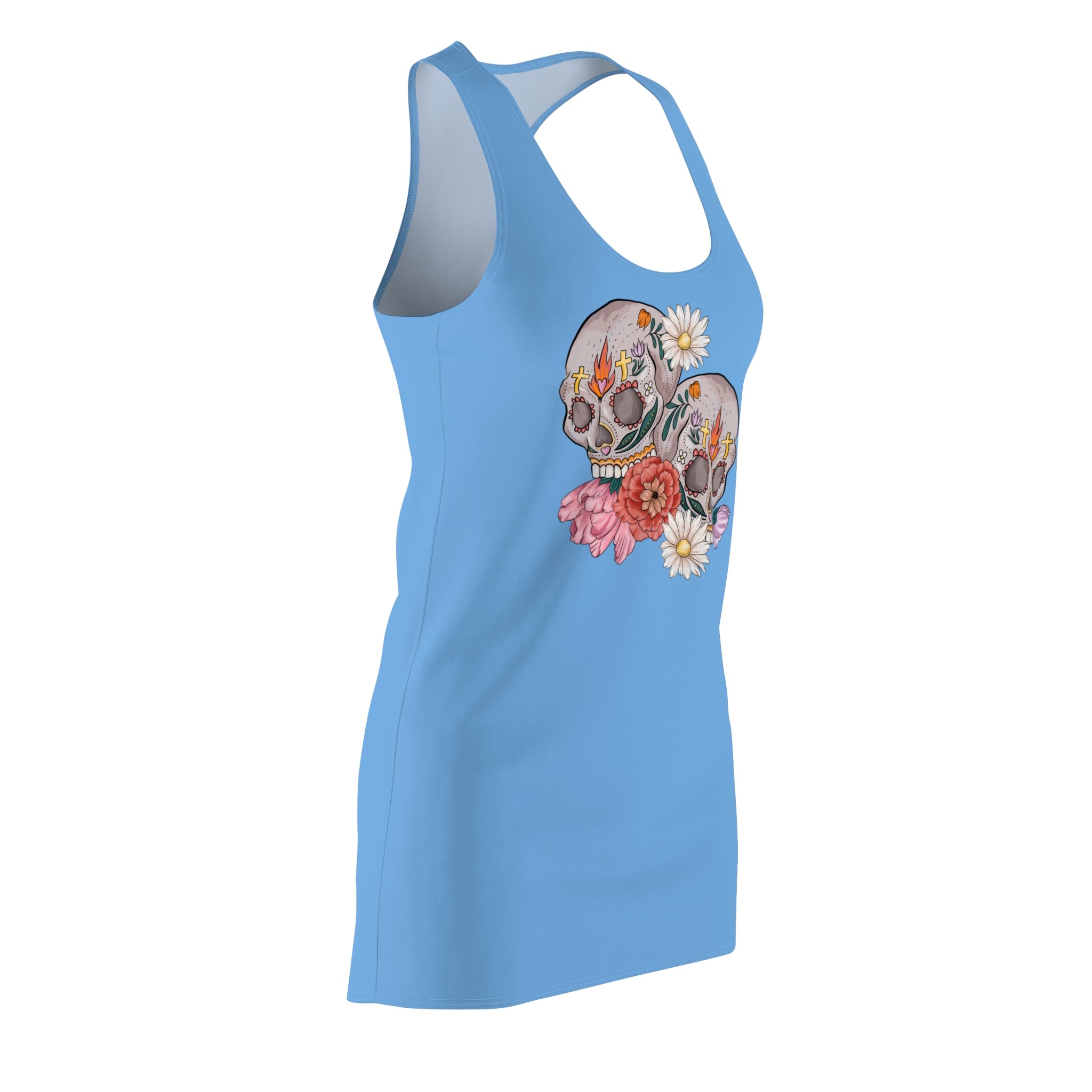 Floral Skull Women's Racerback Dress - Trendy & Stylish
