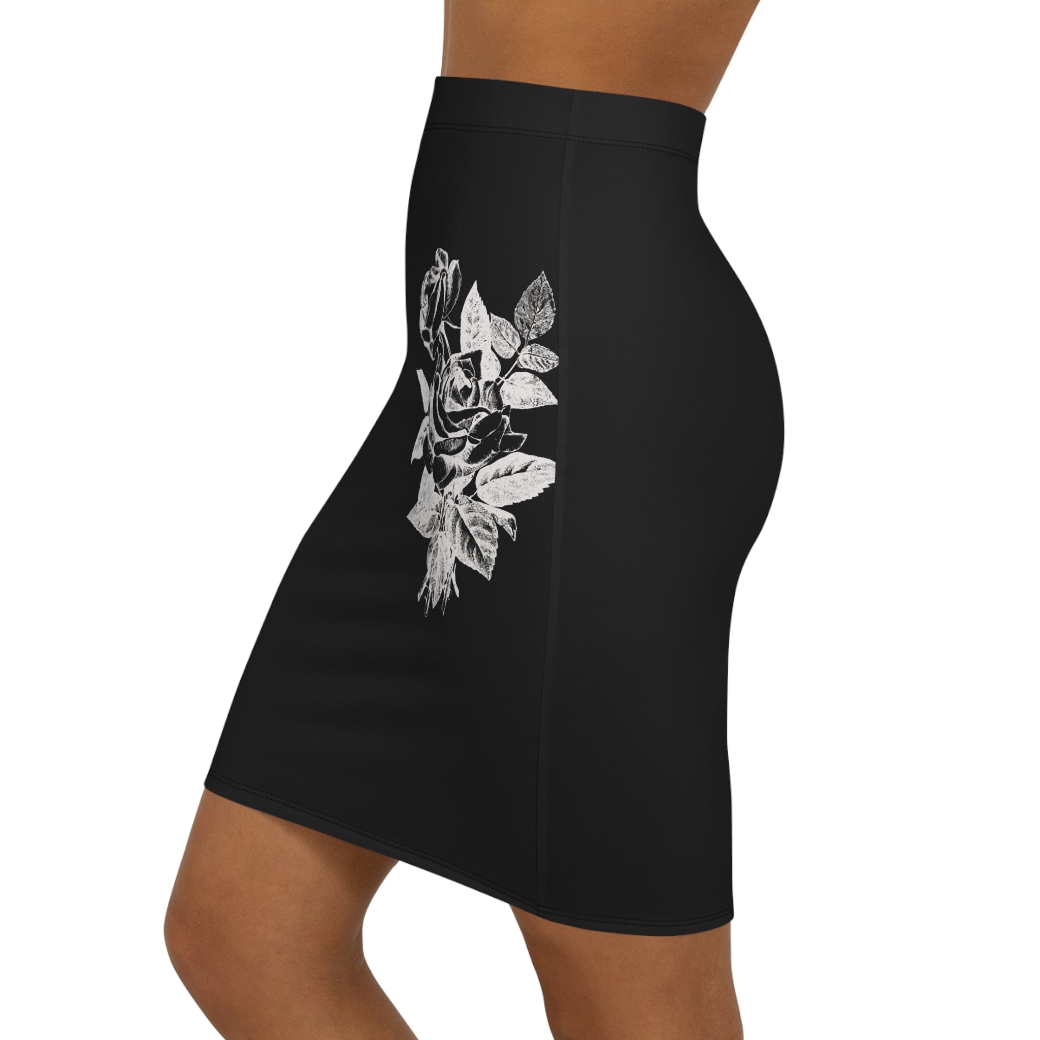 Elegant Floral Print Women's Mid-Waist Pencil Skirt