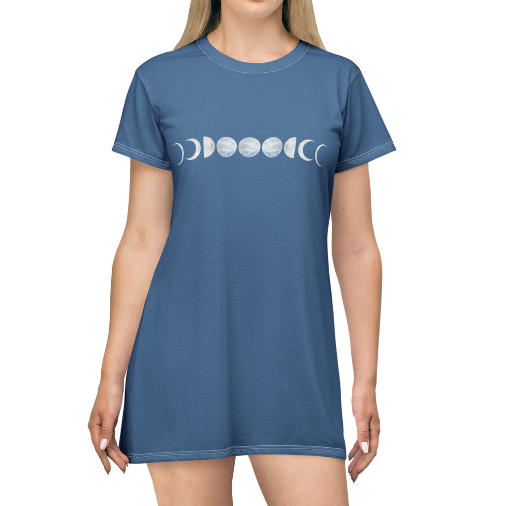 Moon Phases T-Shirt Dress - Cosmic Style for Everyday Wear