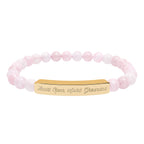 "Heart open, spirit grounded" Engraved Rose Quartz Stretch Bracelet
