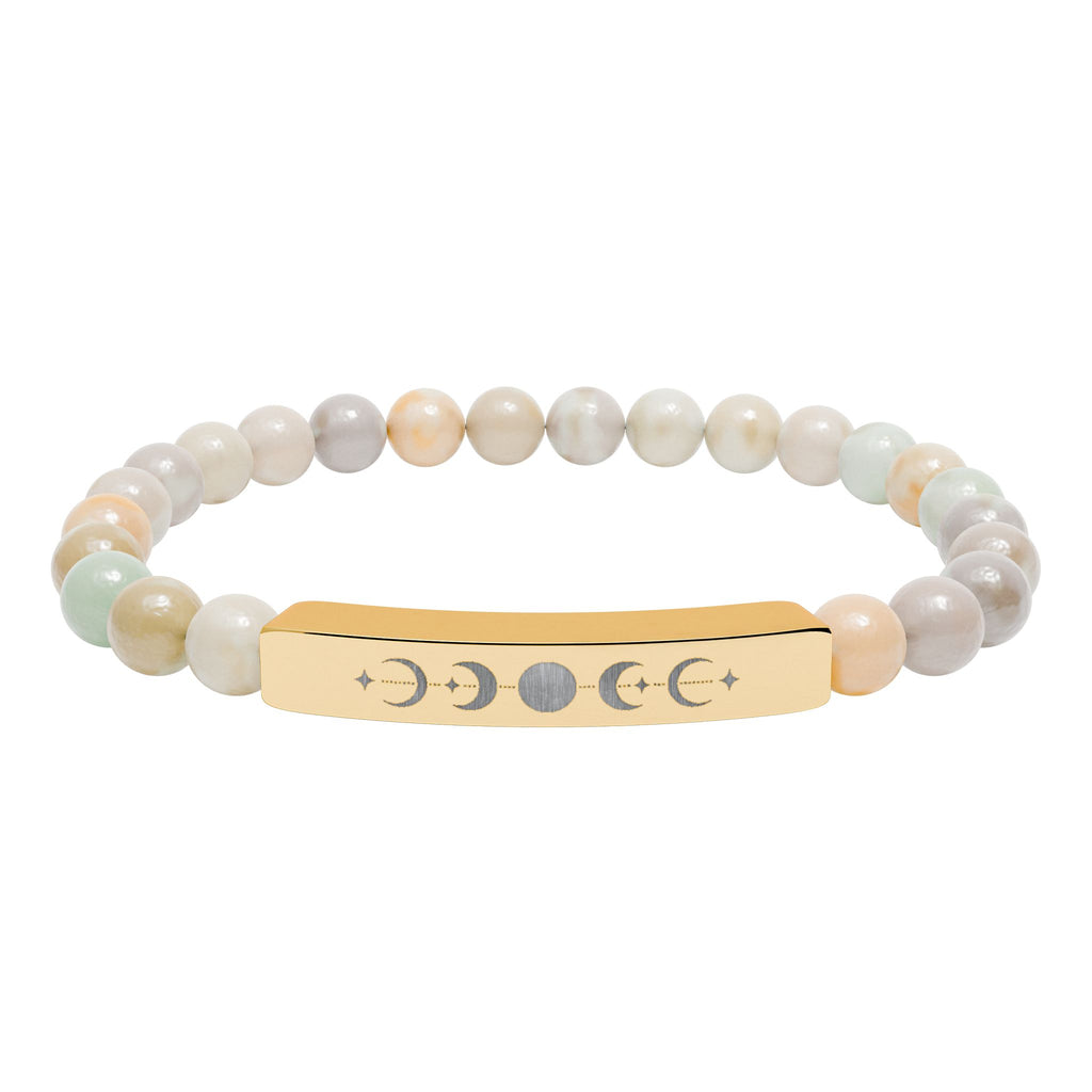 Engraved Moon Phase Natural Stone Stretch Bracelet