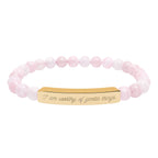 "I am worthy of gentle things" Engraved Rose Quartz Stretch Bracelet