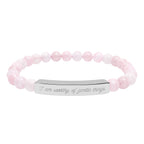 "I am worthy of gentle things" Engraved Rose Quartz Stretch Bracelet