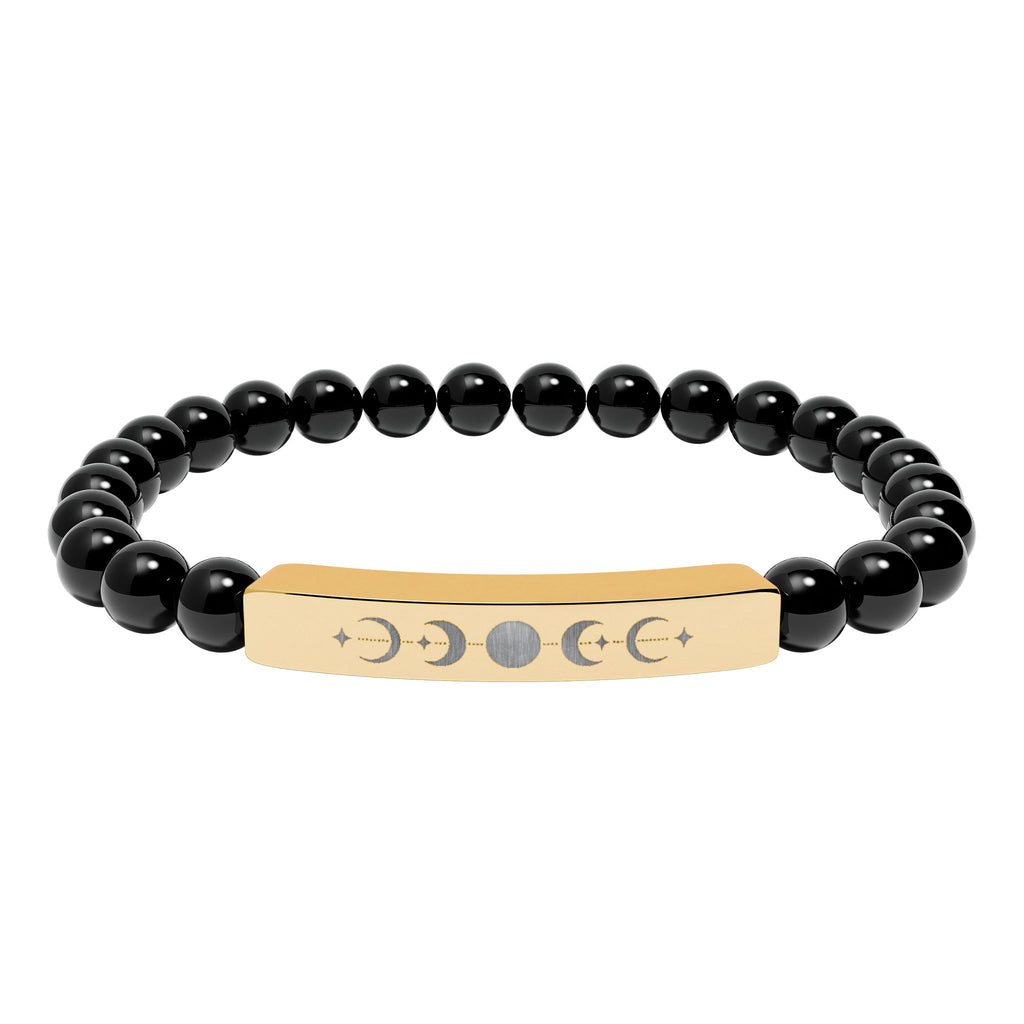 Engraved Moon Phase Natural Stone Stretch Bracelet