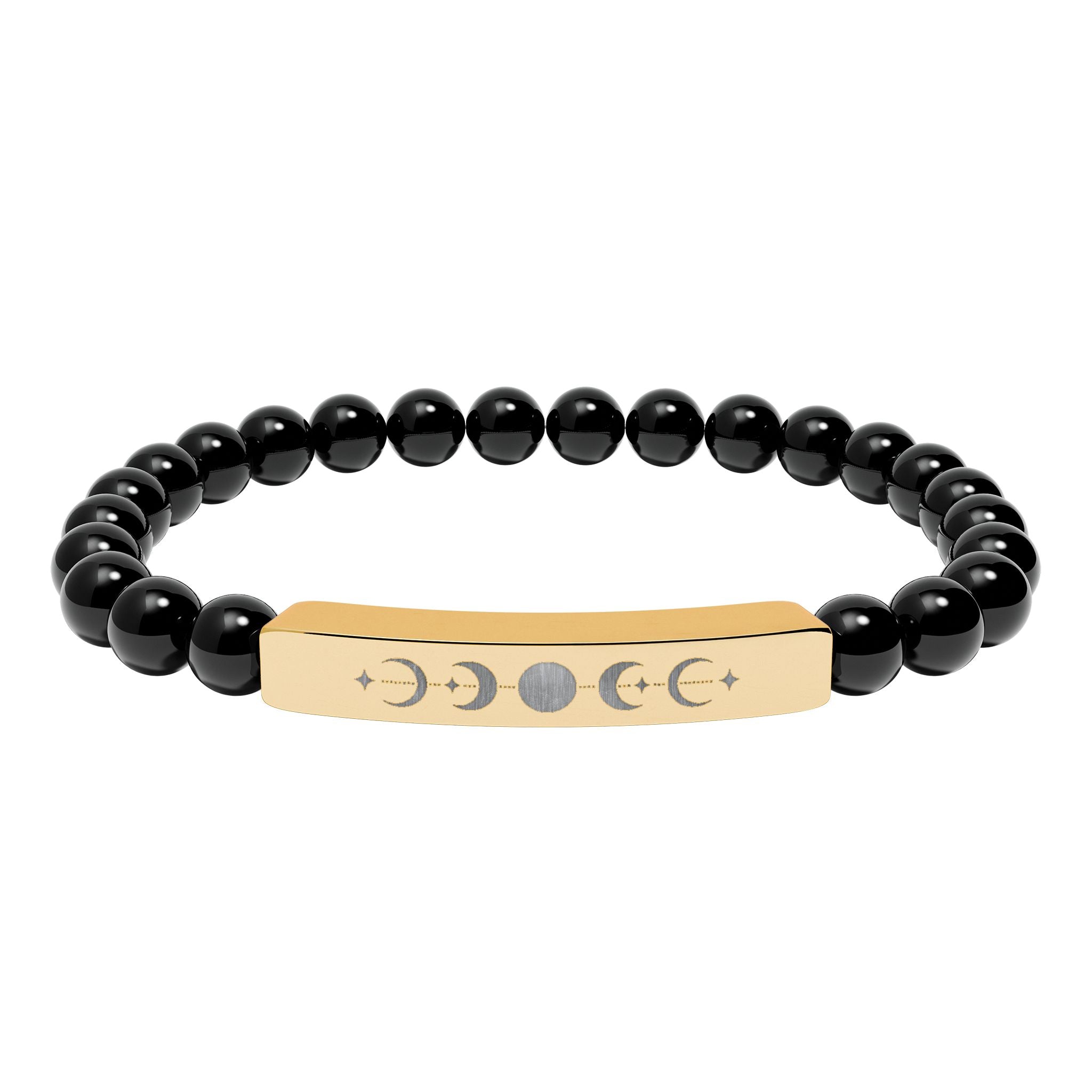 Engraved Moon Phase Natural Stone Stretch Bracelet