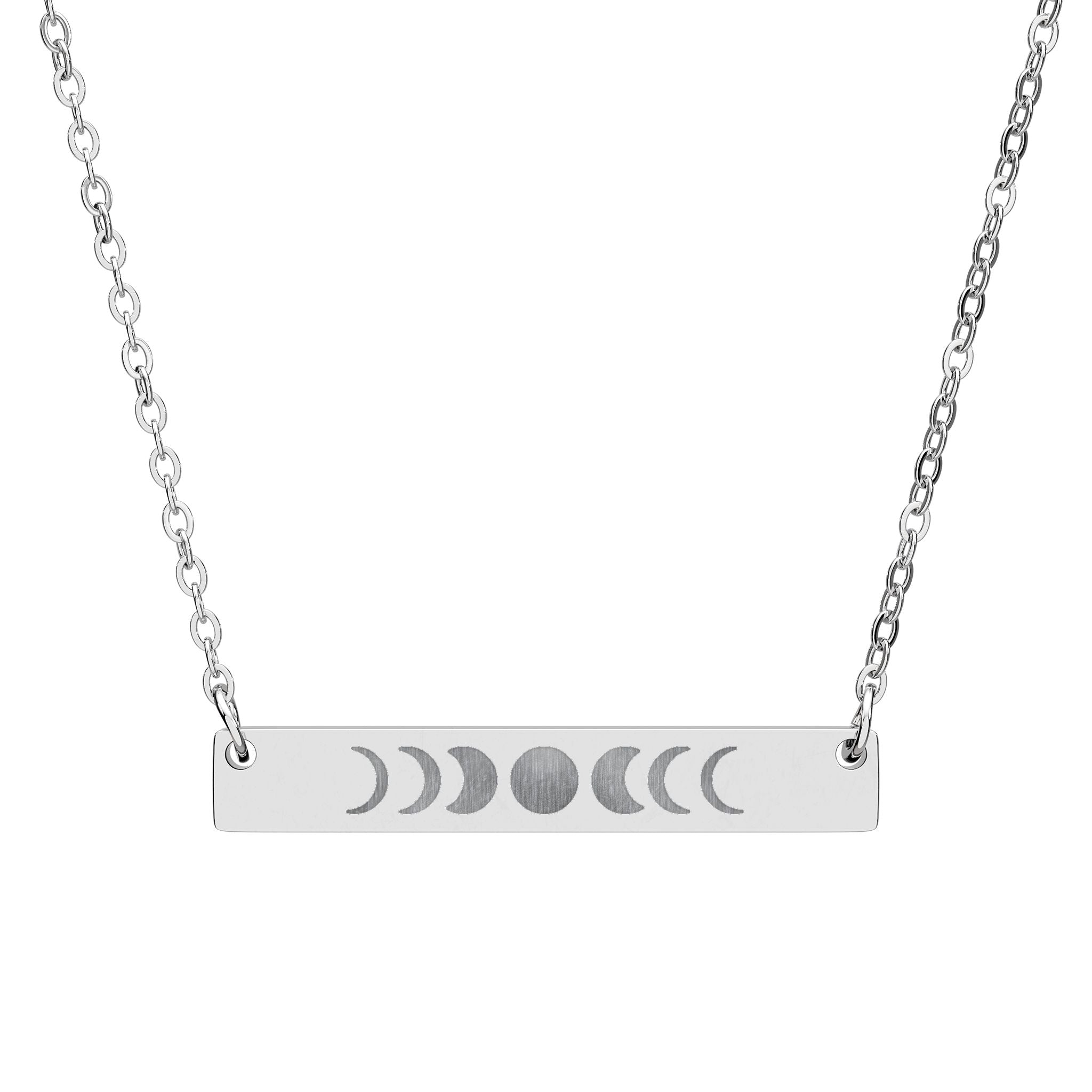 Celestial Phase Horizontal Bar Necklace - Engraved Silver Jewelry