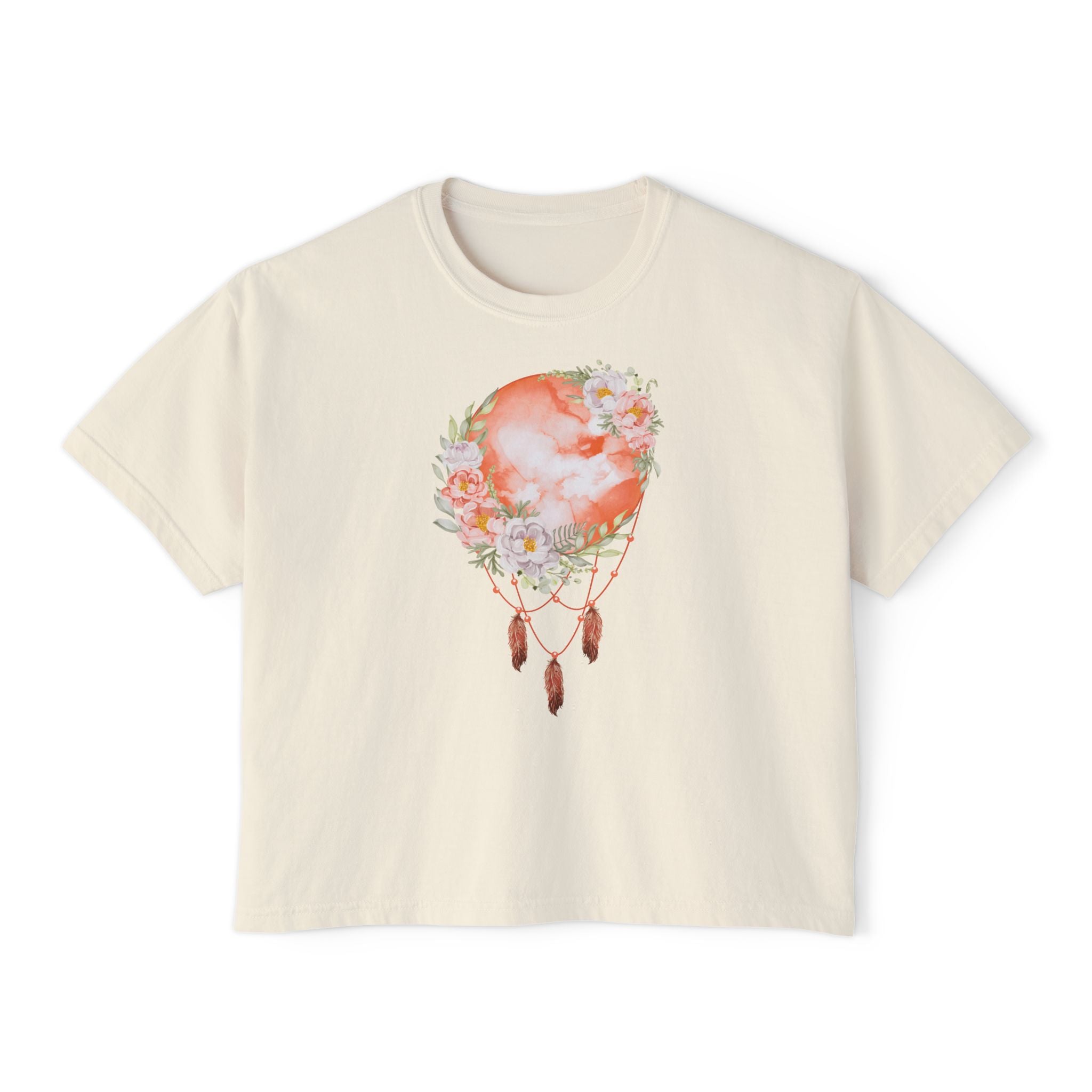 Floral Dreamcatcher Women's Boxy Tee - Bohemian Style, Relaxed Fit