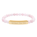 "Soft doesn't mean weak" Engraved Rose Quartz Stretch Bar Bracelet
