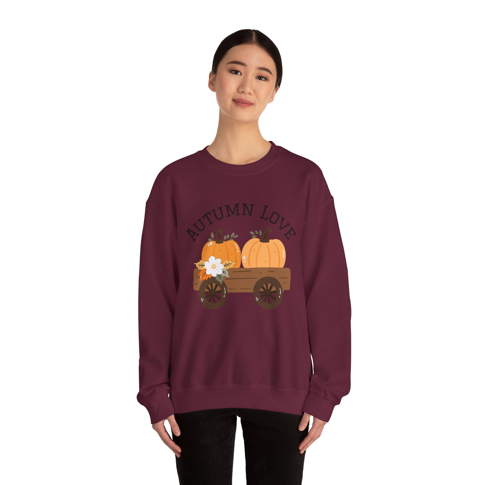 Autumn Love Crewneck Sweatshirt | Cozy Fall Apparel, Pumpkin Sweater, Harvest Gift, Thanksgiving Clothing, Seasonal Fashion