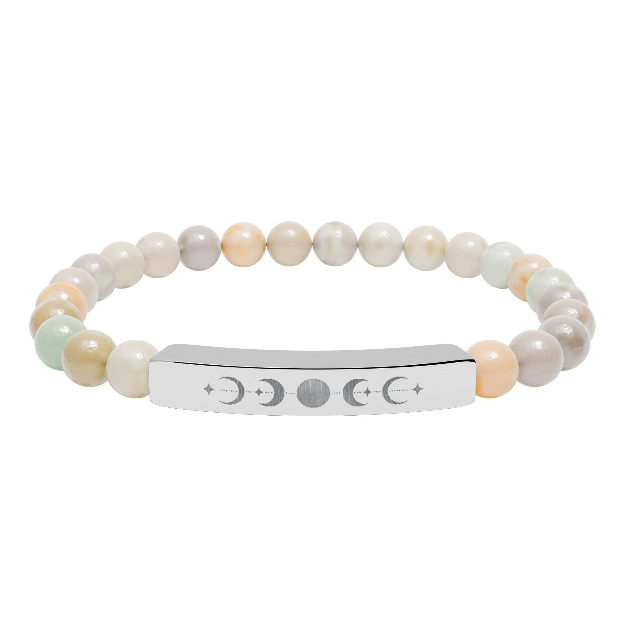 Engraved Moon Phase Natural Stone Stretch Bracelet