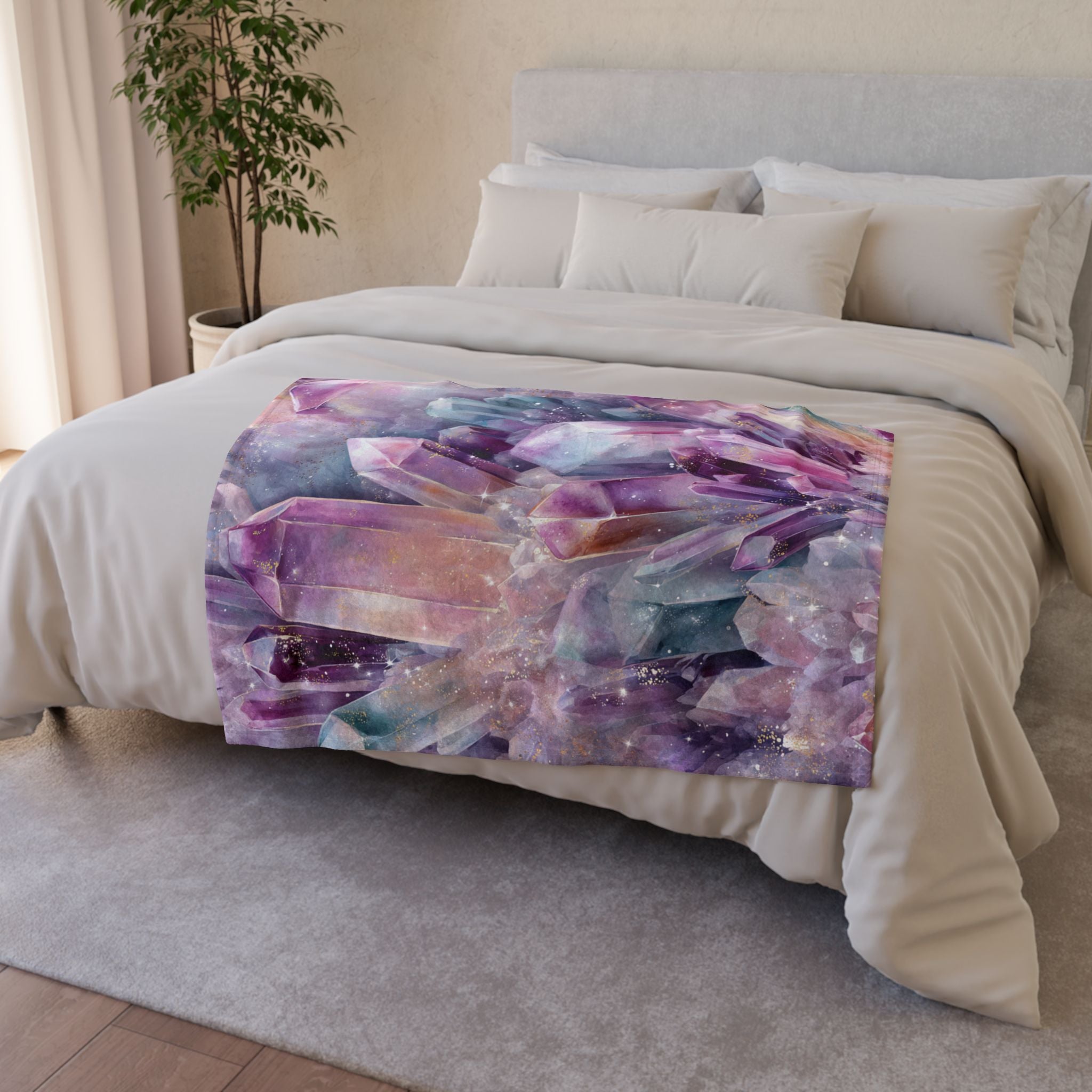 Crystal Cluster Blanket — Purple Gemstone Plush Throw