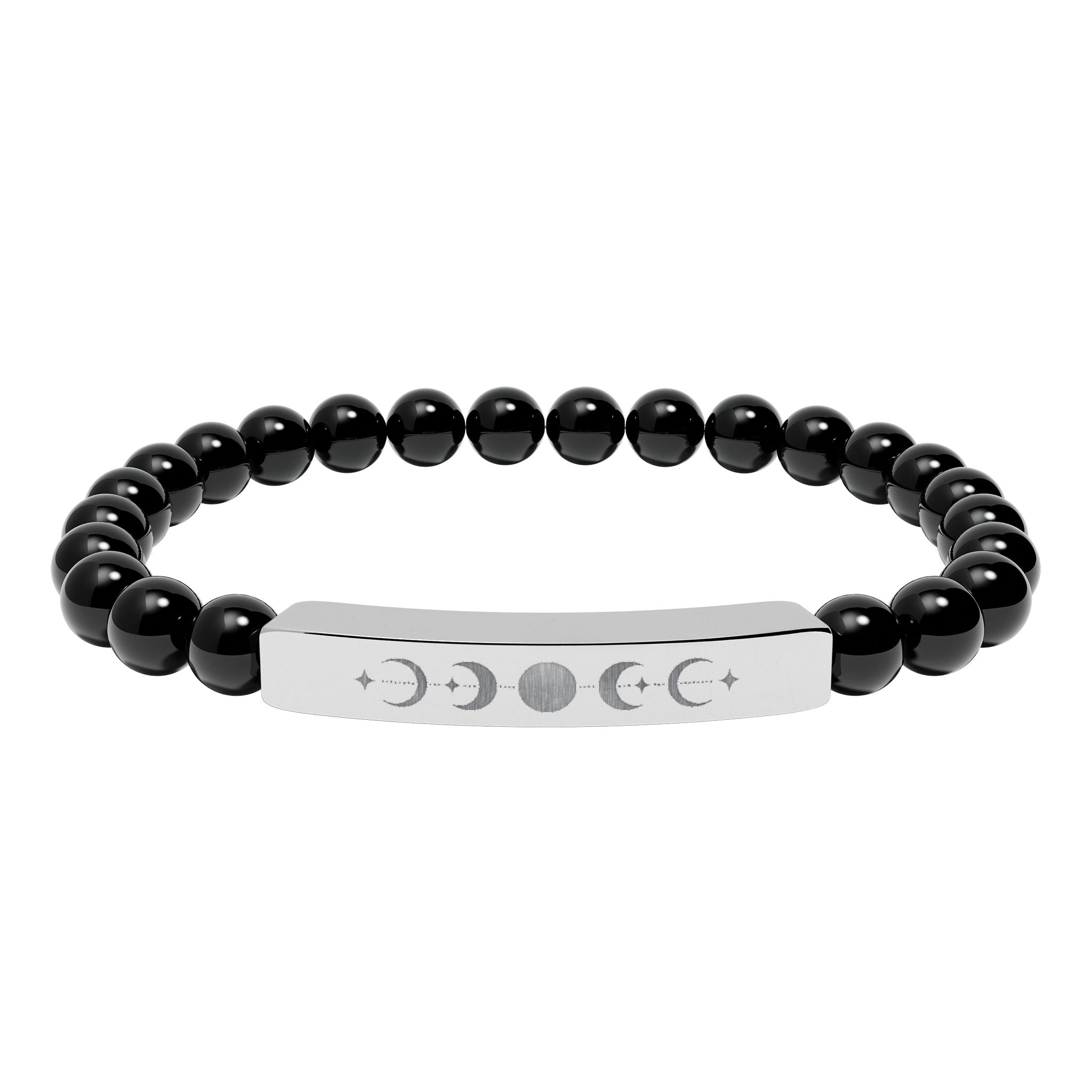 Engraved Moon Phase Natural Stone Stretch Bracelet