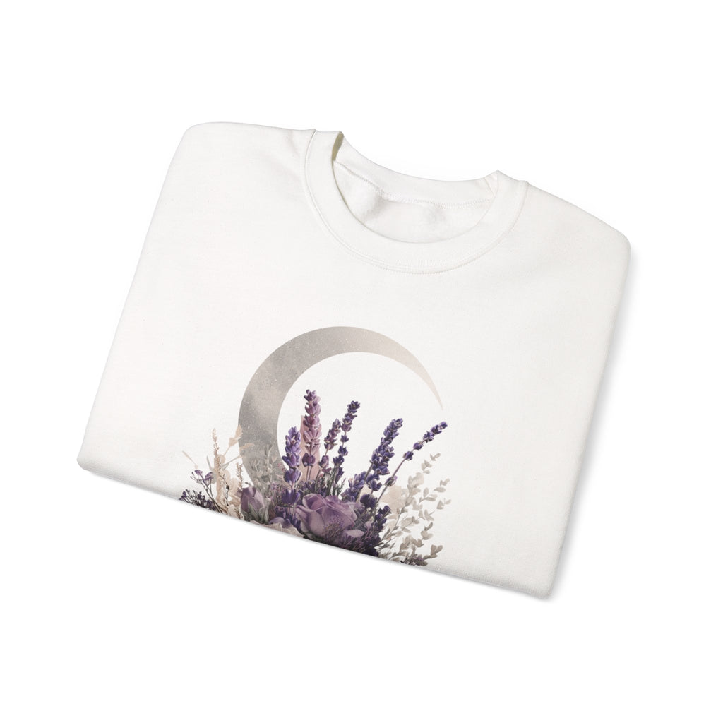 Floral Crescent Crewneck Sweatshirt – Lavender Rose Bouquet Graphic