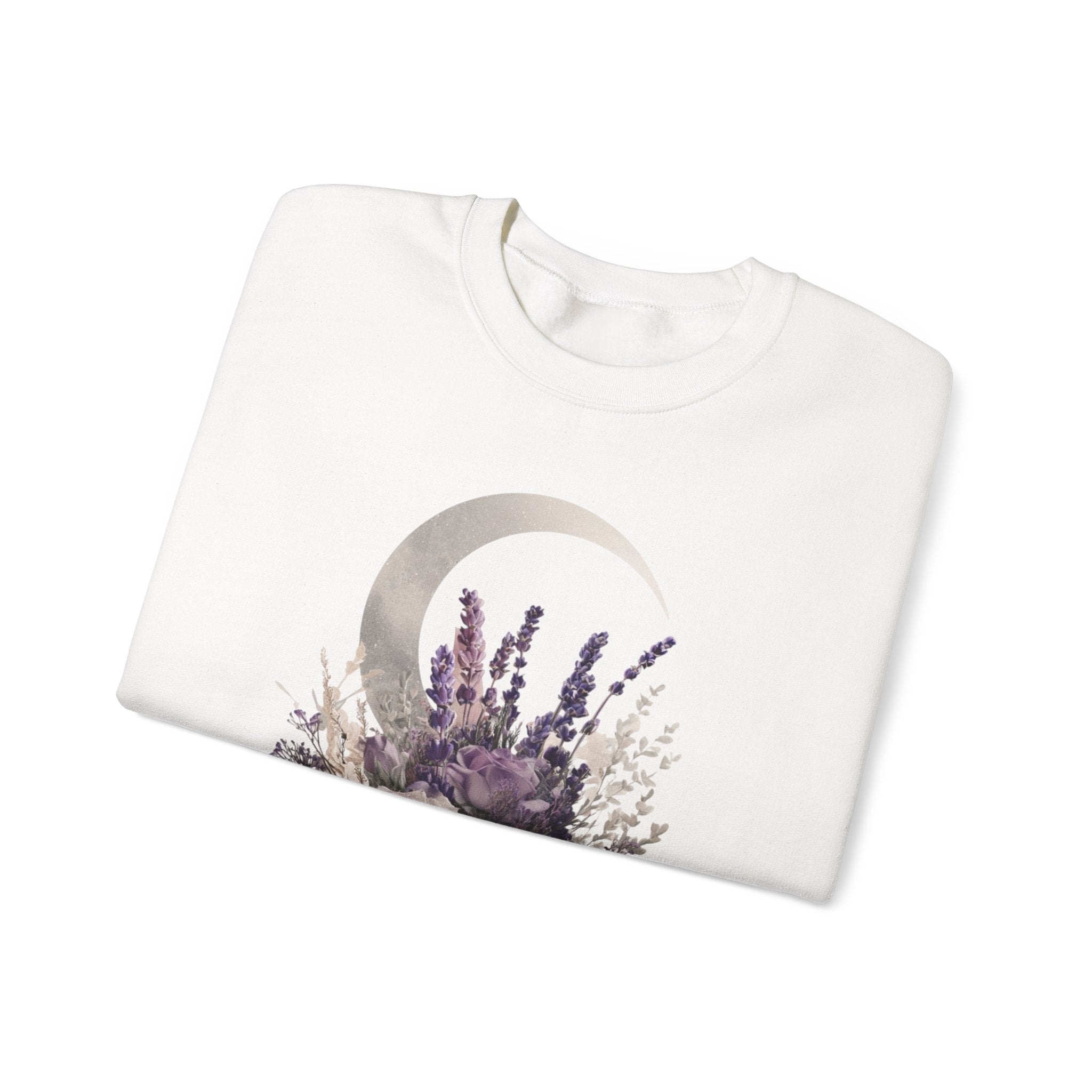 Floral Crescent Crewneck Sweatshirt – Lavender Rose Bouquet Graphic