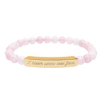 "I bloom where love flows" Engraved Rose Quartz Bracelet for Mindfulness and Self-Care