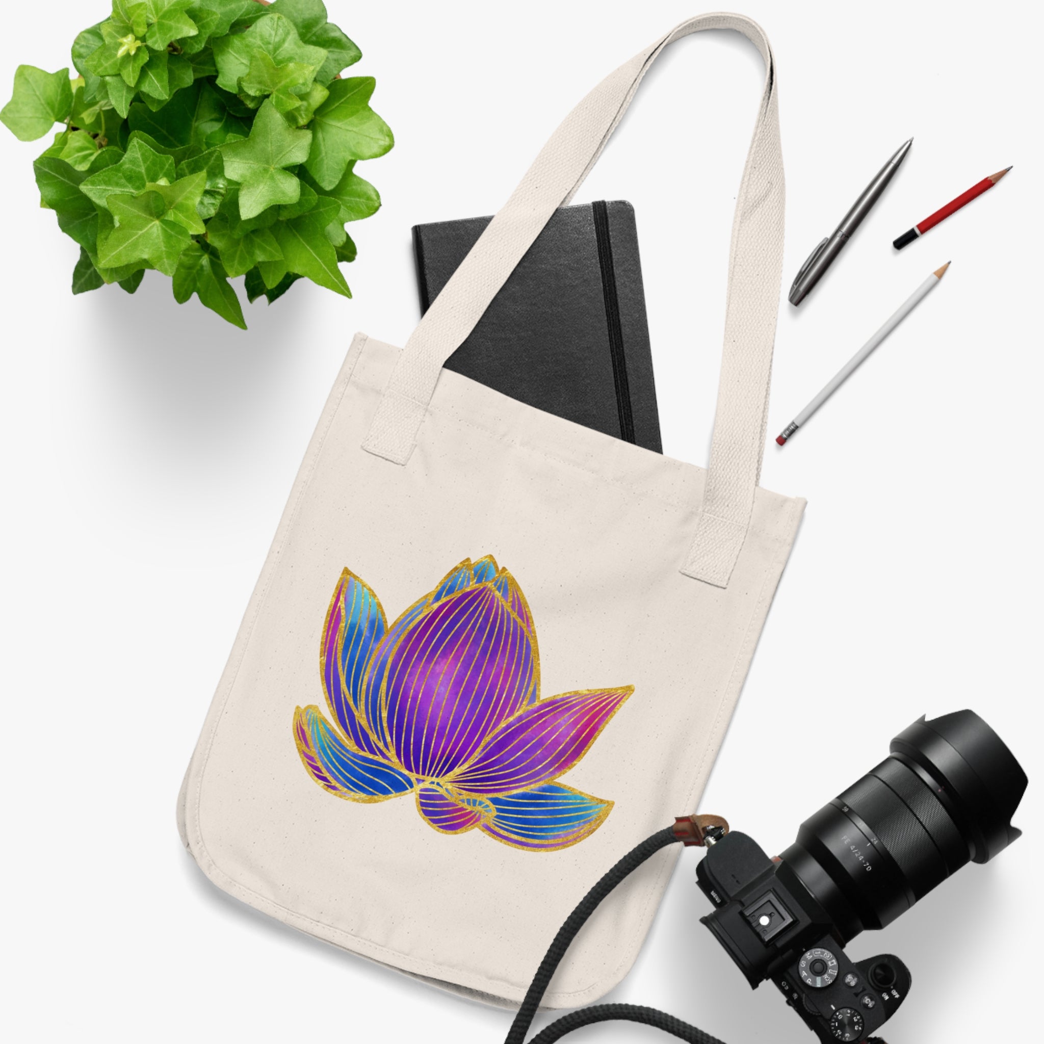 Colorful Lotus Organic Canvas Tote Bag