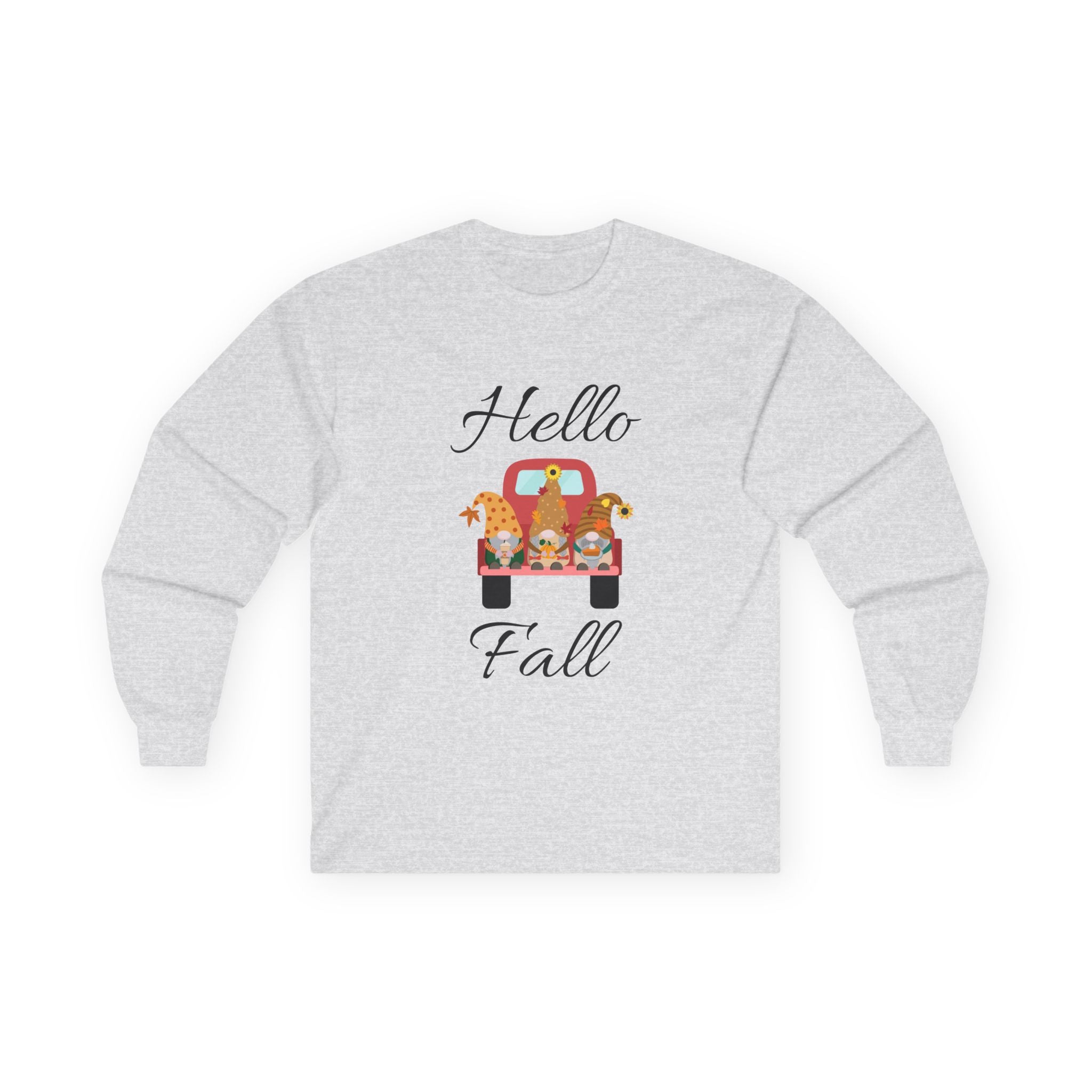 Hello Fall Long Sleeve Tee, Unisex Cotton Shirt, Autumn Apparel, Cozy Clothing, Seasonal Tee, Thanksgiving Gift