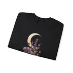 Floral Moon Mystic Sweatshirt – Moon above a floral mushroom bouquet.