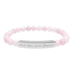 "Heart open, spirit grounded" Engraved Rose Quartz Stretch Bracelet