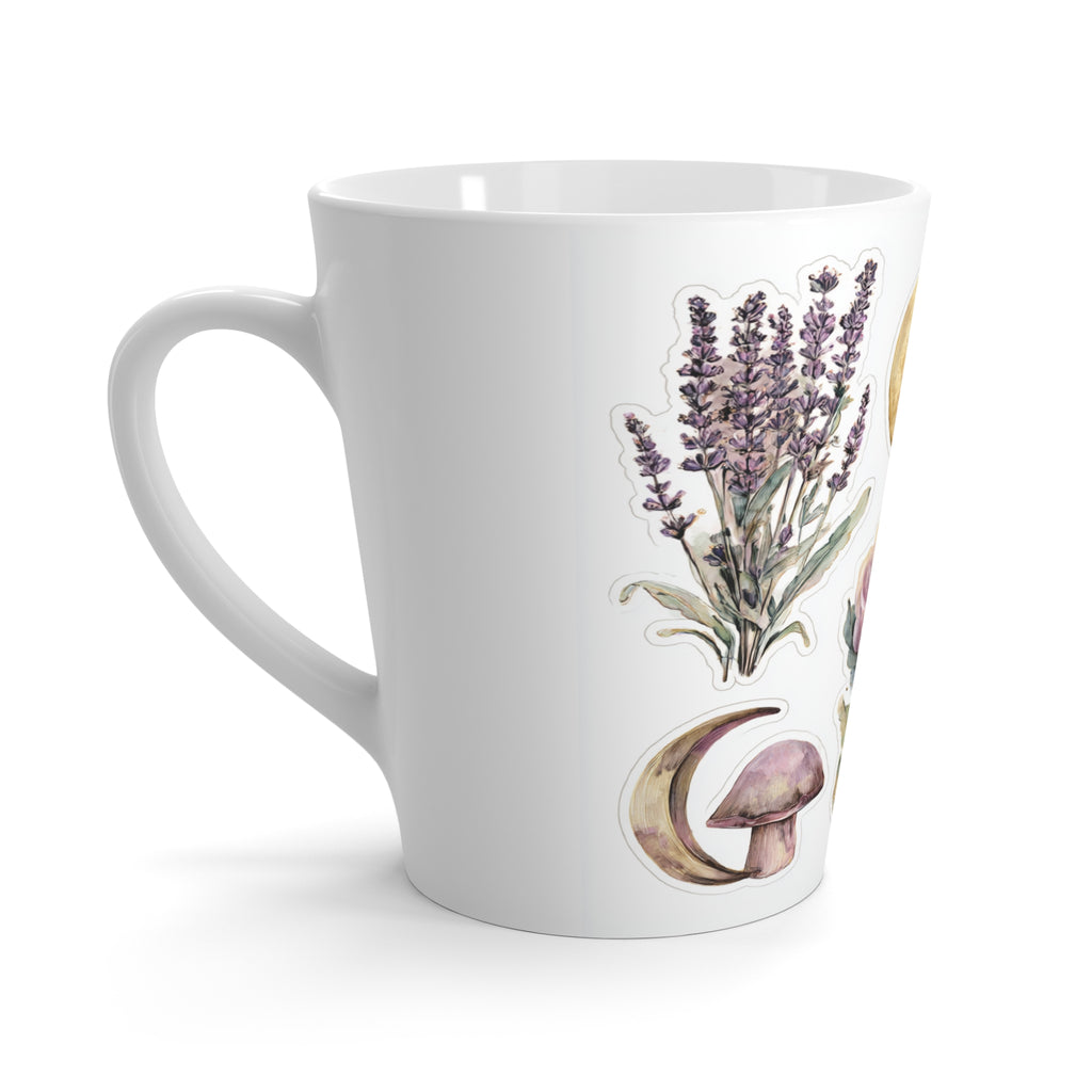 Floral Moon Latte Mug — Lavender, Roses & Mushroom Botanical Ceramic Cup