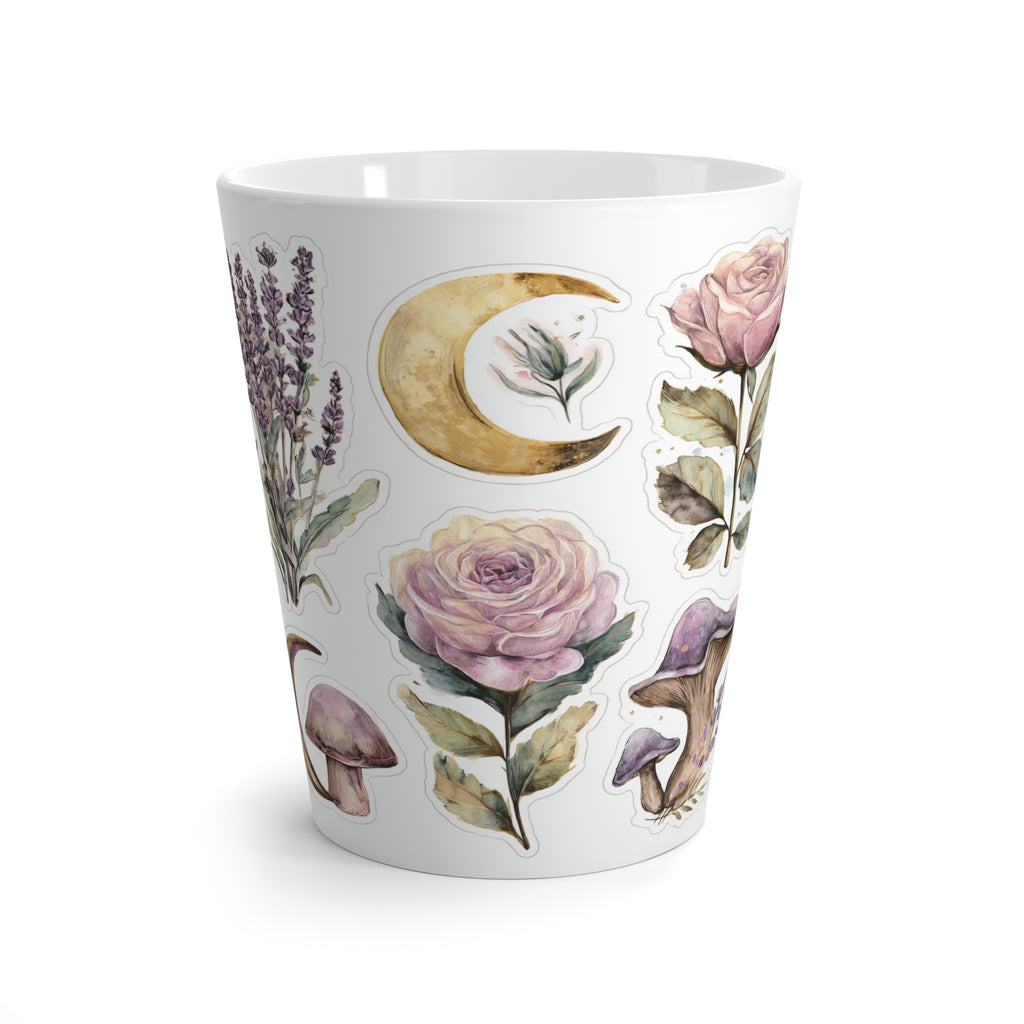 Floral Moon Latte Mug — Lavender, Roses & Mushroom Botanical Ceramic Cup