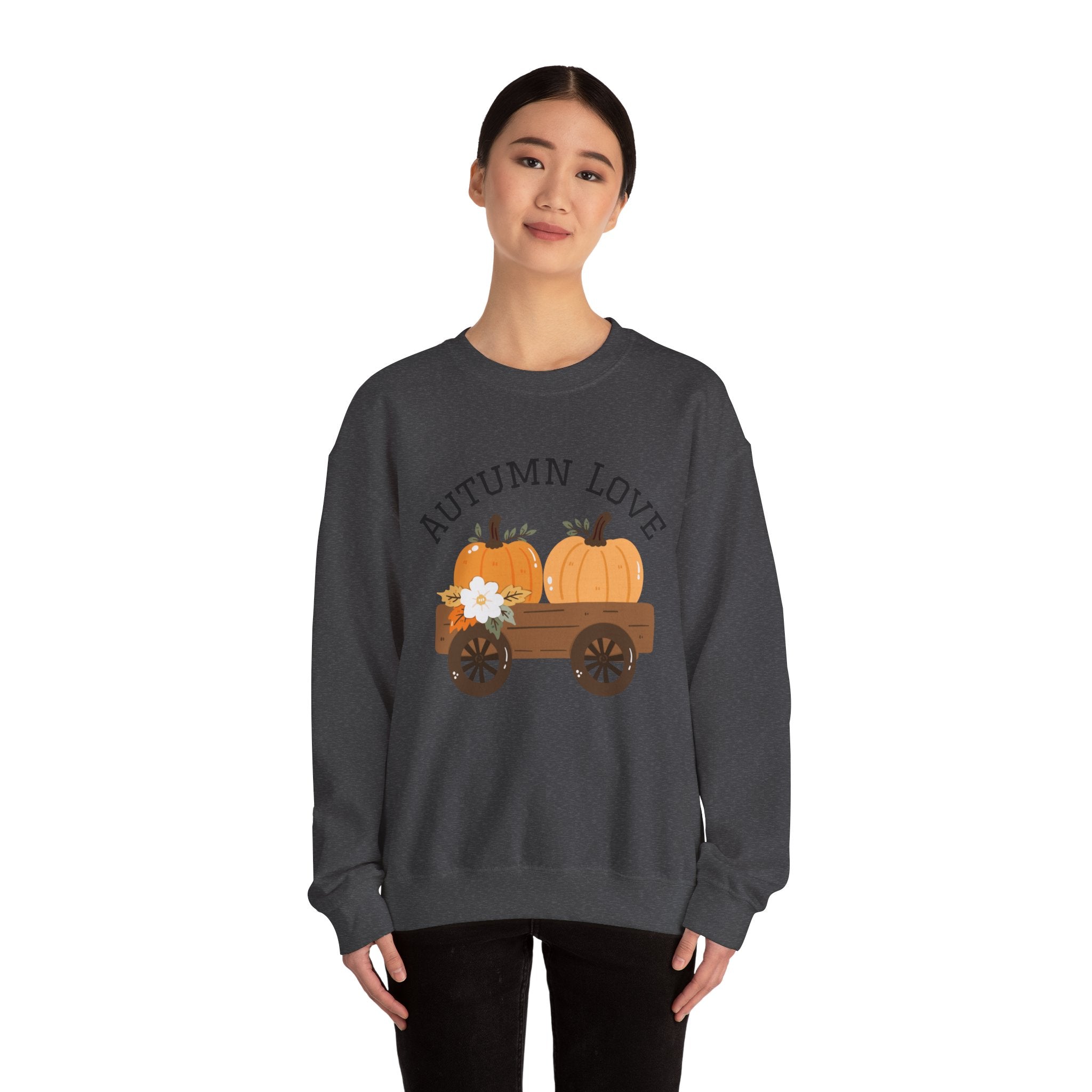 Autumn Love Crewneck Sweatshirt | Cozy Fall Apparel, Pumpkin Sweater, Harvest Gift, Thanksgiving Clothing, Seasonal Fashion